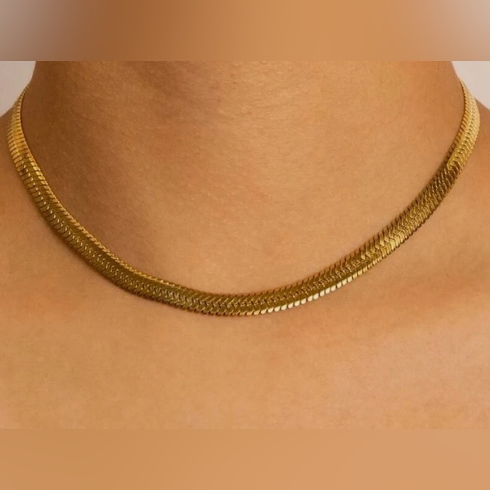 Snake Chain Necklace 18k Gold Plated, Bold Statement Chain, 7MM, Hypoallergenic